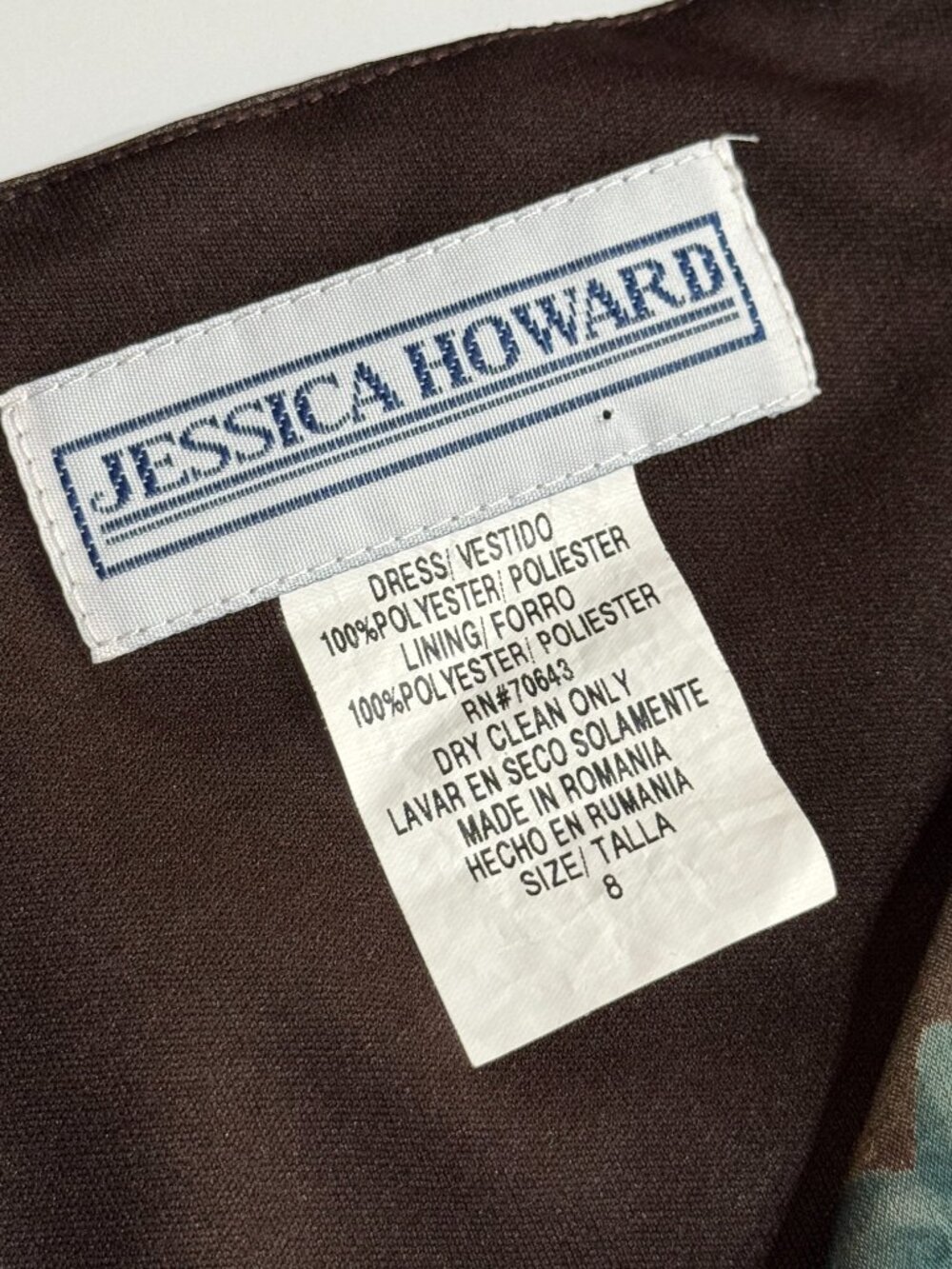 Vtg Y2K Jessica Howard Brown & Blue Floral Chiffon Asymmetrical Dress Cowl Neck - Picture 9 of 9
